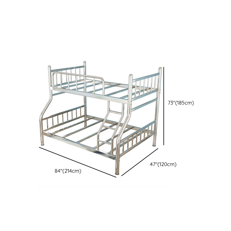 Contemporary Silver Bunk Bed with Guardrail and Built-In Ladder