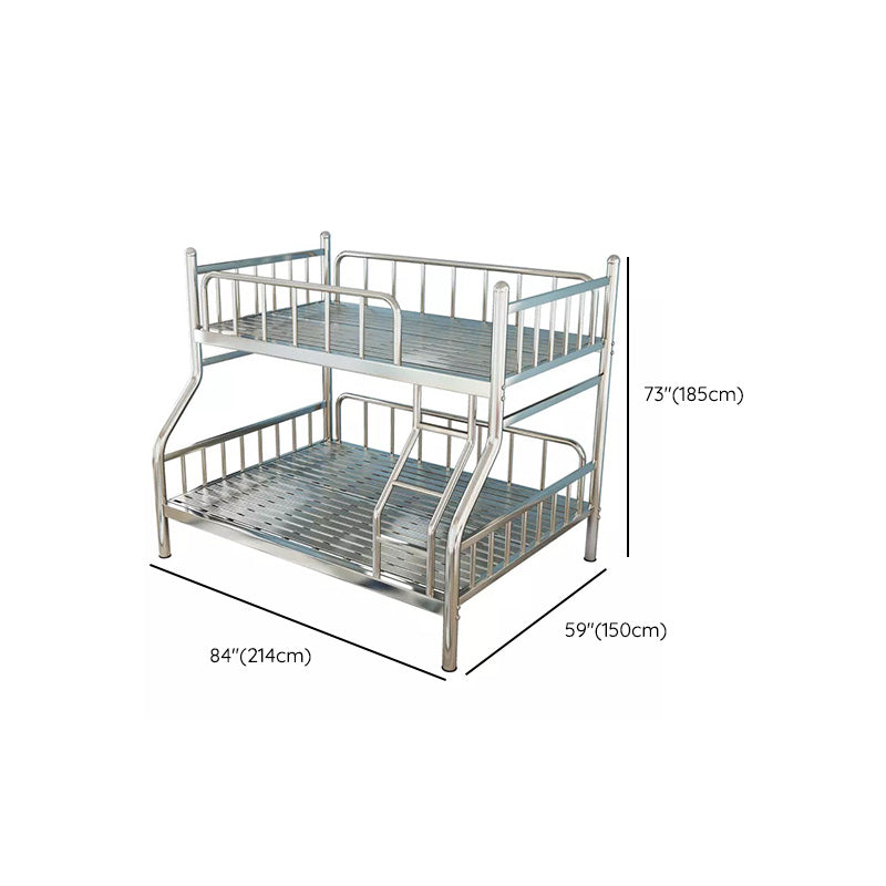 Contemporary Silver Bunk Bed with Guardrail and Built-In Ladder