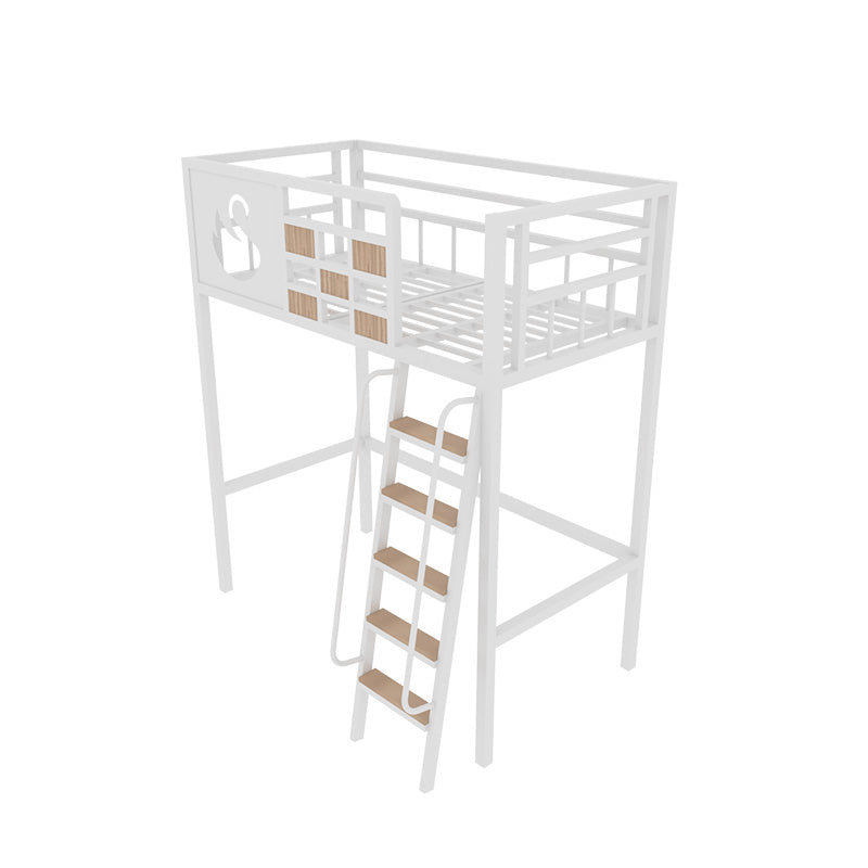 Metal Standard Loft Bed with Guardrail Black & White Iron Loft Bed with Built-In Ladder