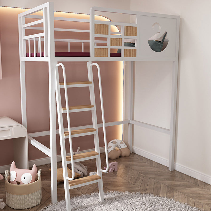 Metal Standard Loft Bed with Guardrail Black & White Iron Loft Bed with Built-In Ladder