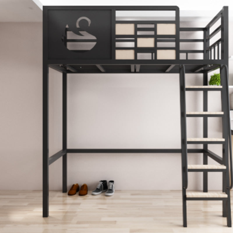 Metal Standard Loft Bed with Guardrail Black & White Iron Loft Bed with Built-In Ladder