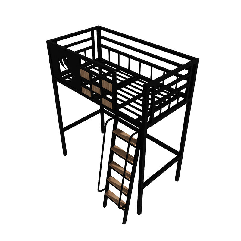 Metal Standard Loft Bed with Guardrail Black & White Iron Loft Bed with Built-In Ladder