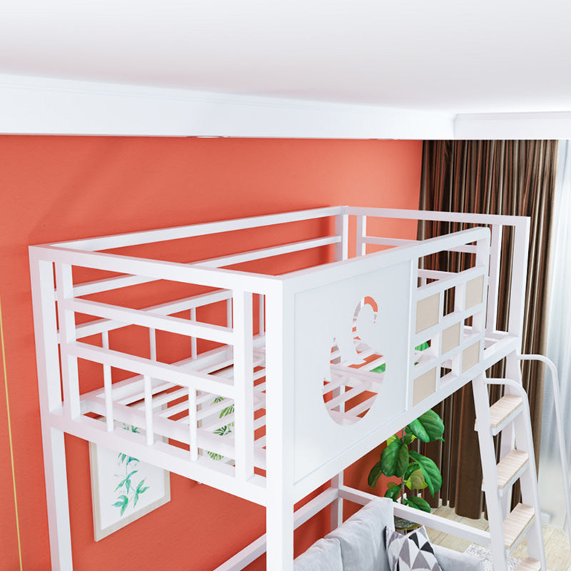 Metal Standard Loft Bed with Guardrail Black & White Iron Loft Bed with Built-In Ladder