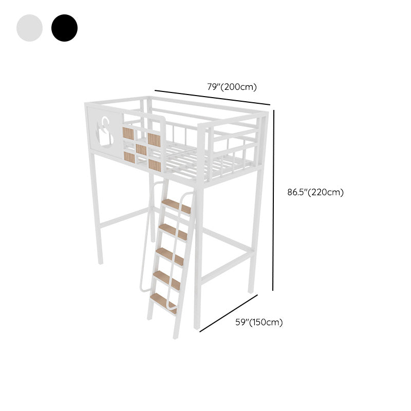 Metal Standard Loft Bed with Guardrail Black & White Iron Loft Bed with Built-In Ladder