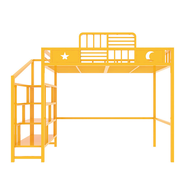 Metal High Loft Bed Contemporary Iron Loft Bed with Stairway and Guardrail