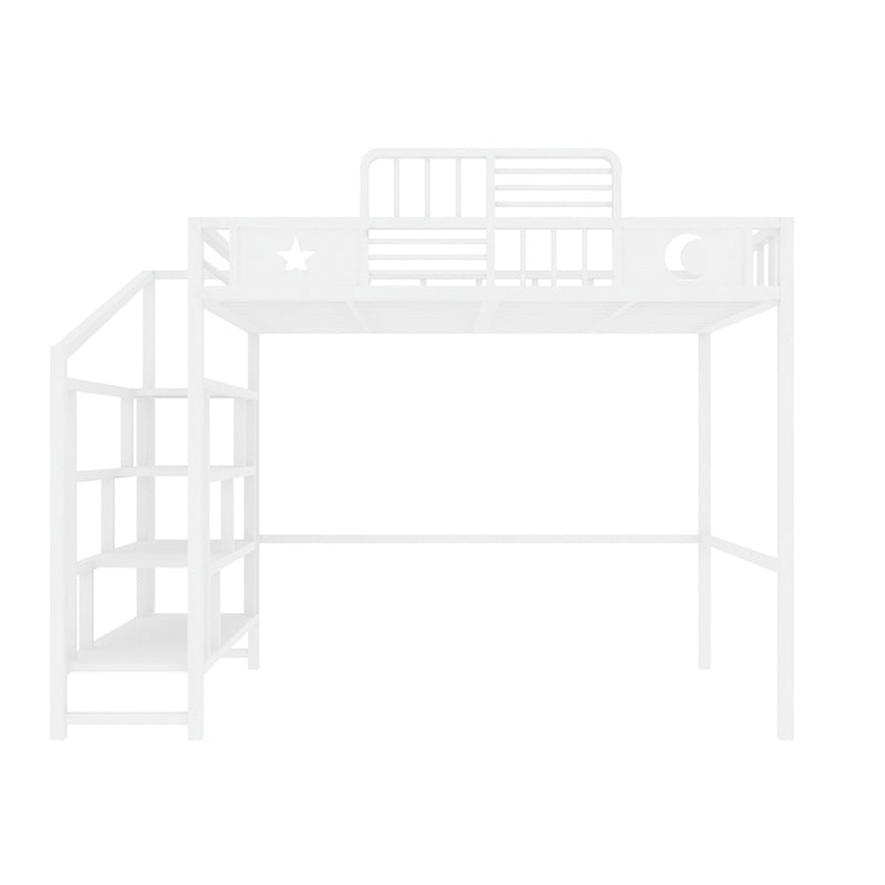 Metal High Loft Bed Contemporary Iron Loft Bed with Stairway and Guardrail