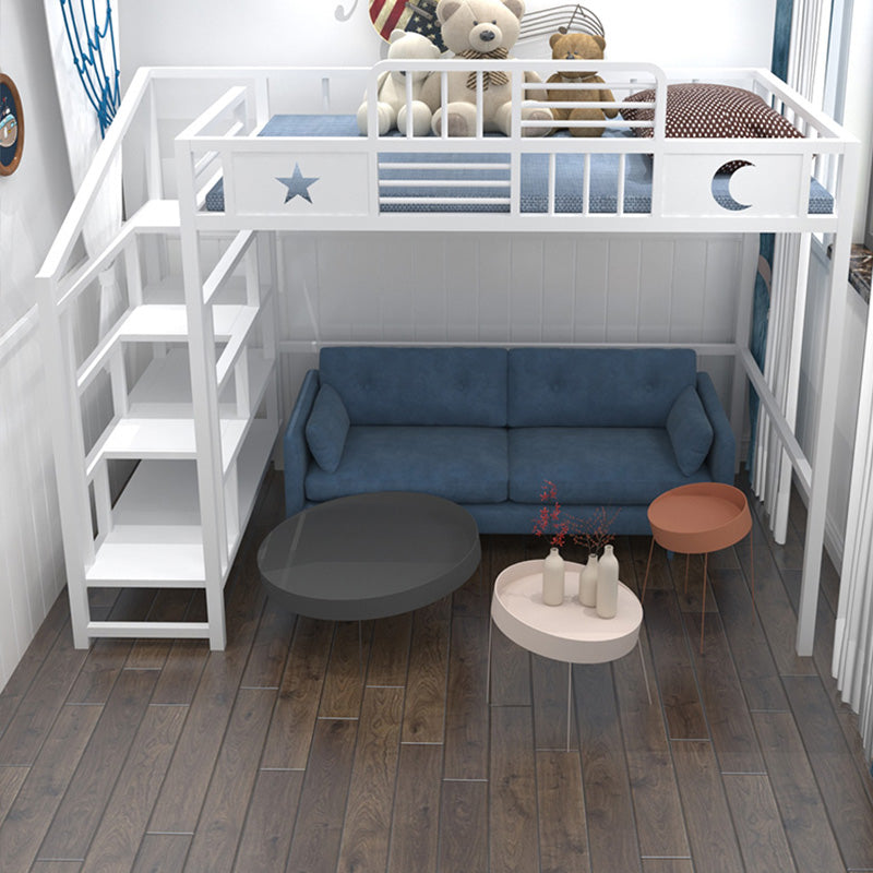 Metal High Loft Bed Contemporary Iron Loft Bed with Stairway and Guardrail