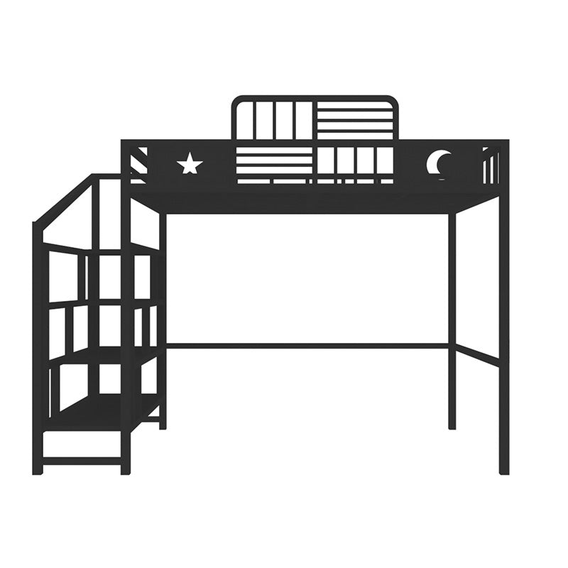 Metal High Loft Bed Contemporary Iron Loft Bed with Stairway and Guardrail