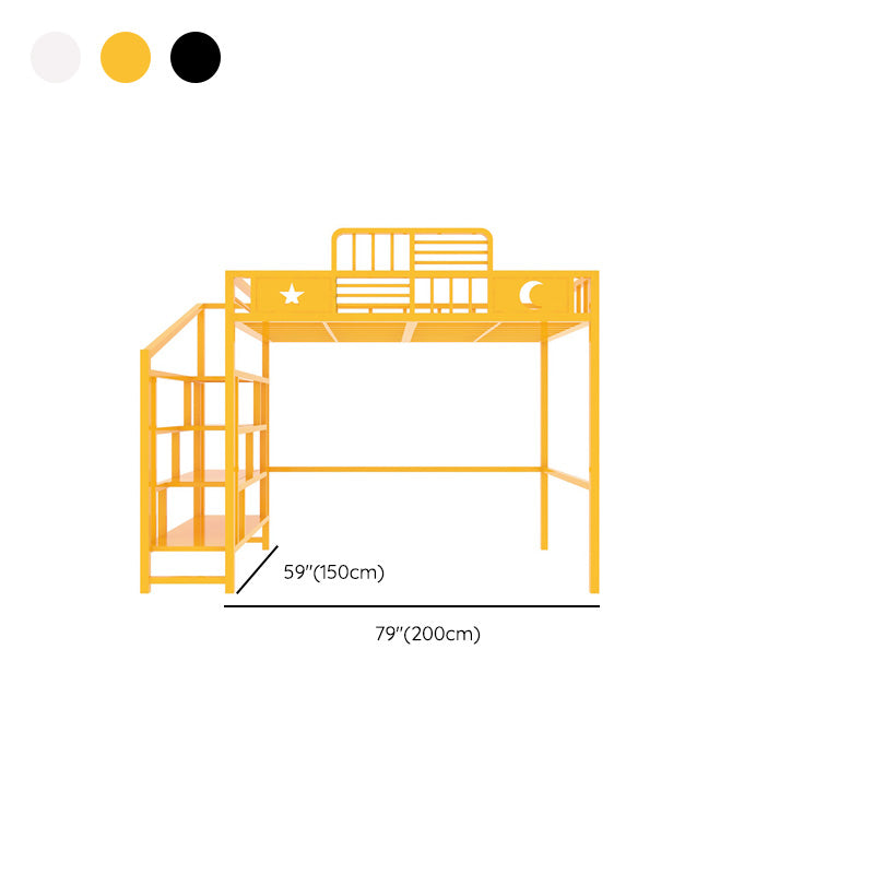 Metal High Loft Bed Contemporary Iron Loft Bed with Stairway and Guardrail