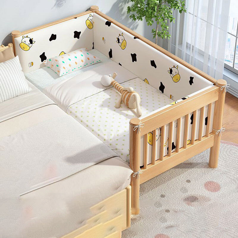 Contemporary Nursery Crib with Guardrail in Natural Solid Wood