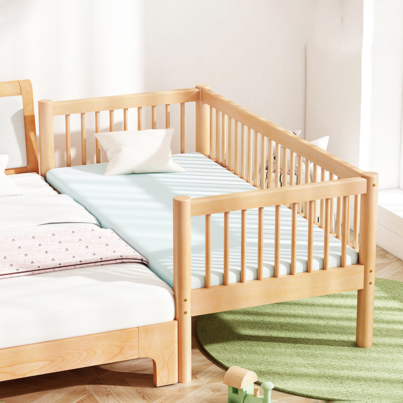 Contemporary Nursery Crib with Guardrail in Natural Solid Wood