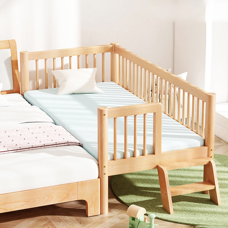 Contemporary Nursery Crib with Guardrail in Natural Solid Wood