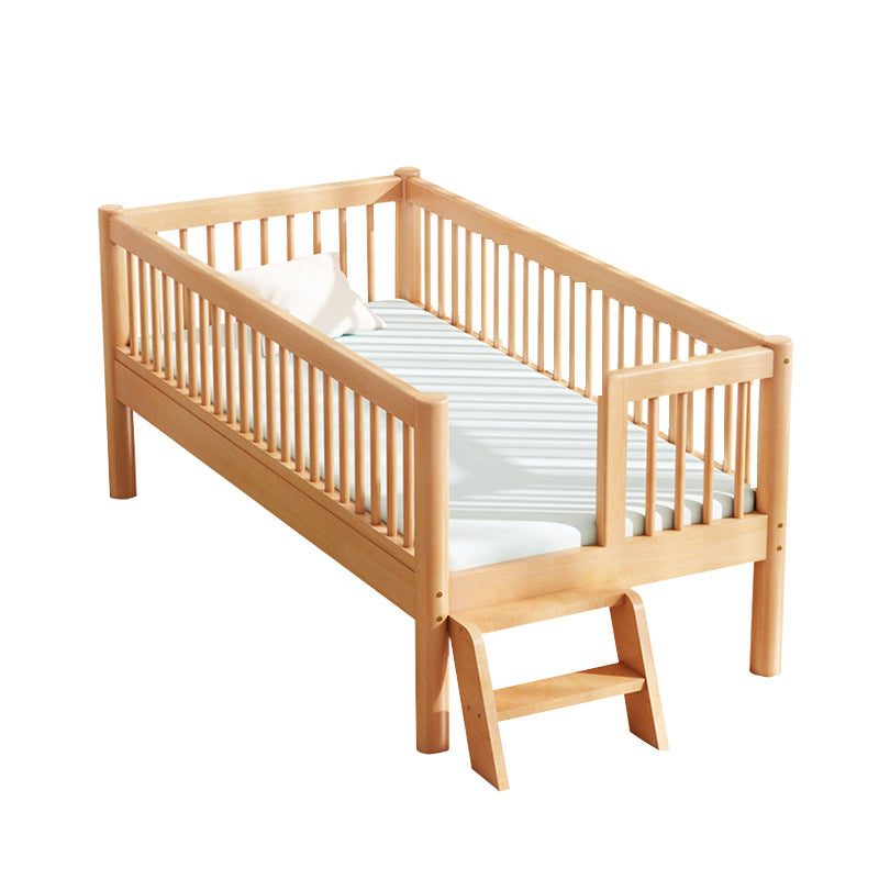 Contemporary Nursery Crib with Guardrail in Natural Solid Wood