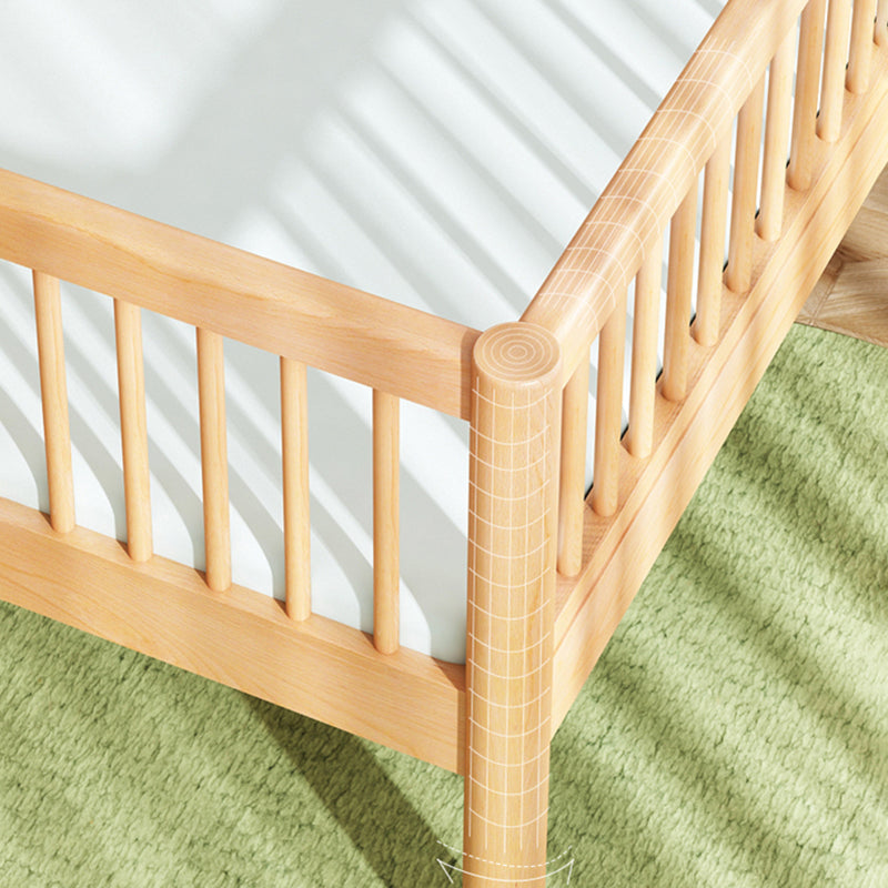 Contemporary Nursery Crib with Guardrail in Natural Solid Wood