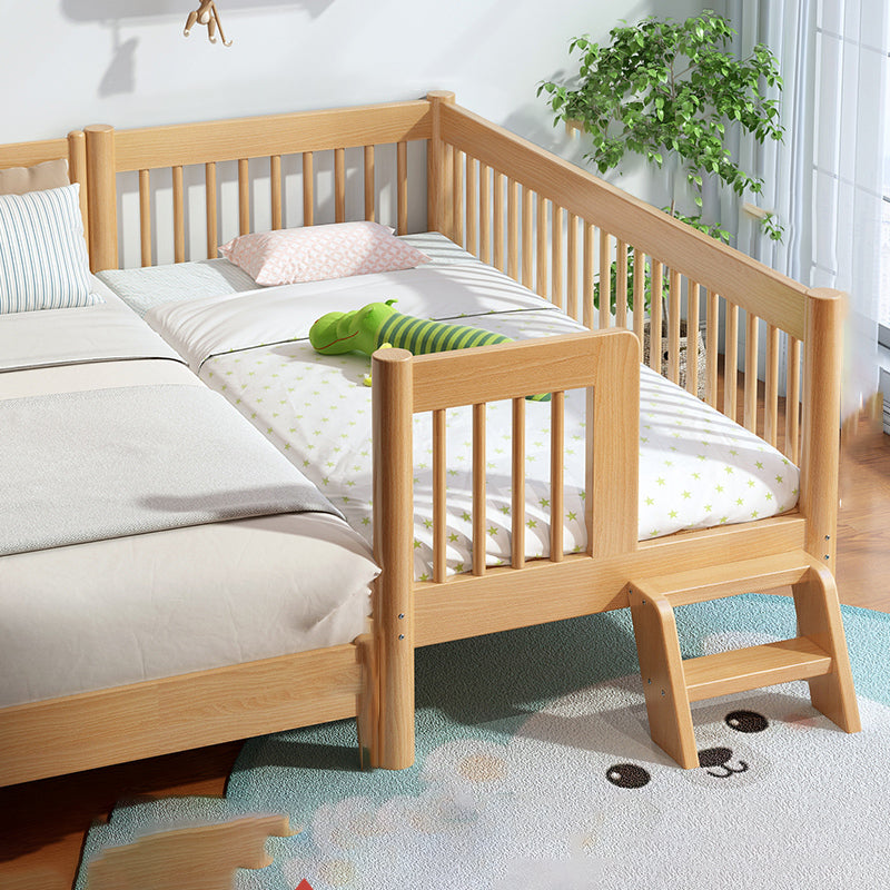 Contemporary Nursery Crib with Guardrail in Natural Solid Wood