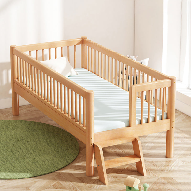 Contemporary Nursery Crib with Guardrail in Natural Solid Wood