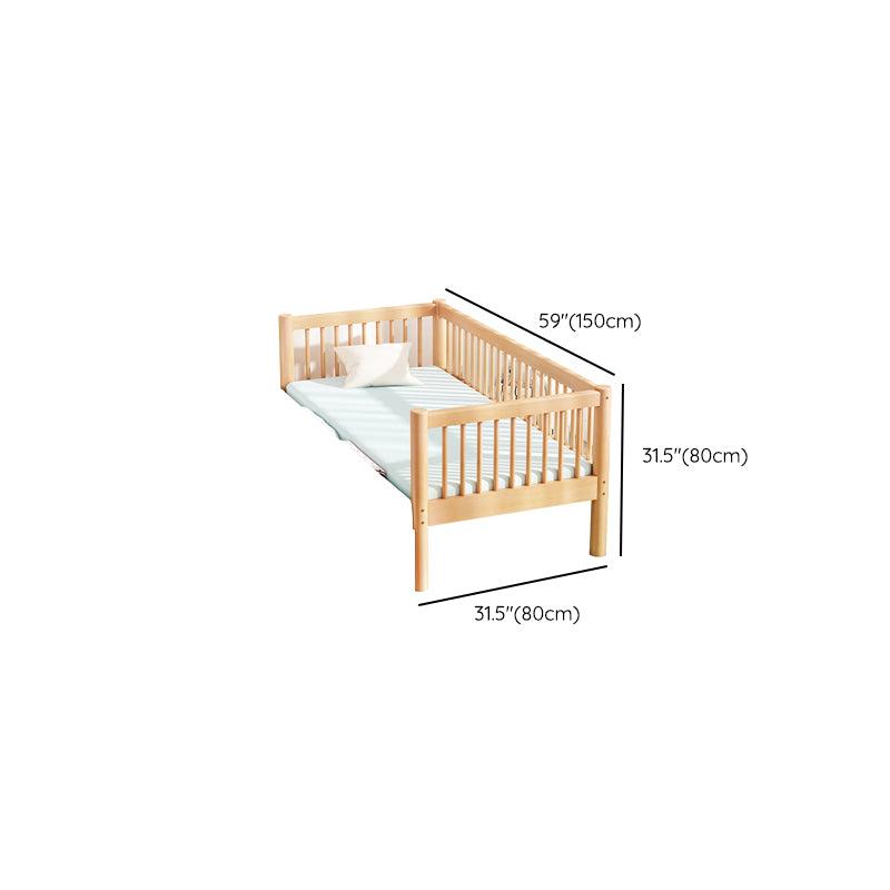 Contemporary Nursery Crib with Guardrail in Natural Solid Wood