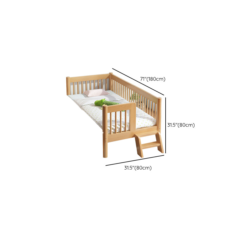 Contemporary Nursery Crib with Guardrail in Natural Solid Wood