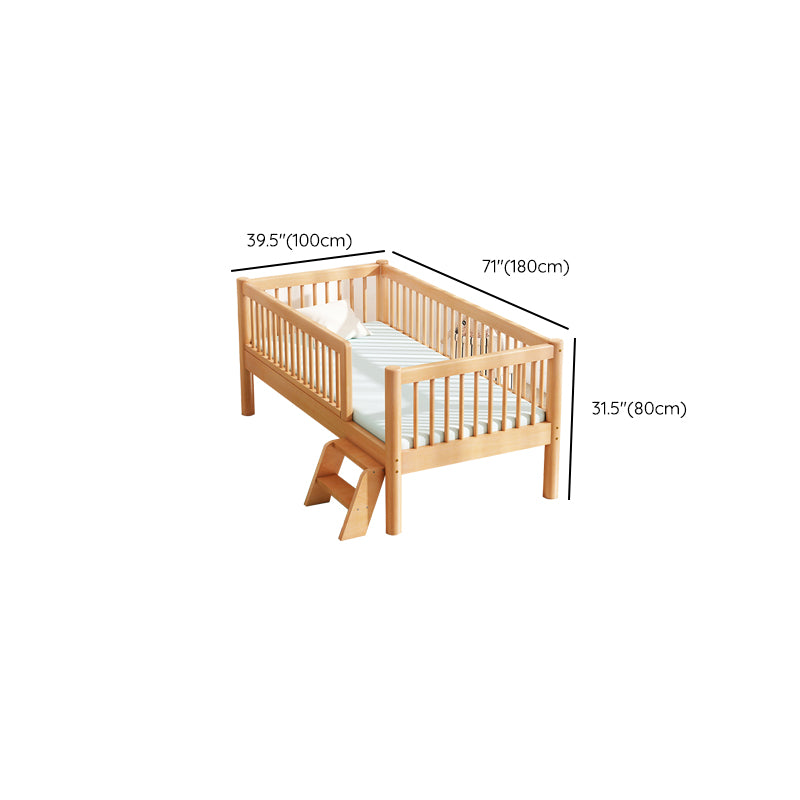 Contemporary Nursery Crib with Guardrail in Natural Solid Wood