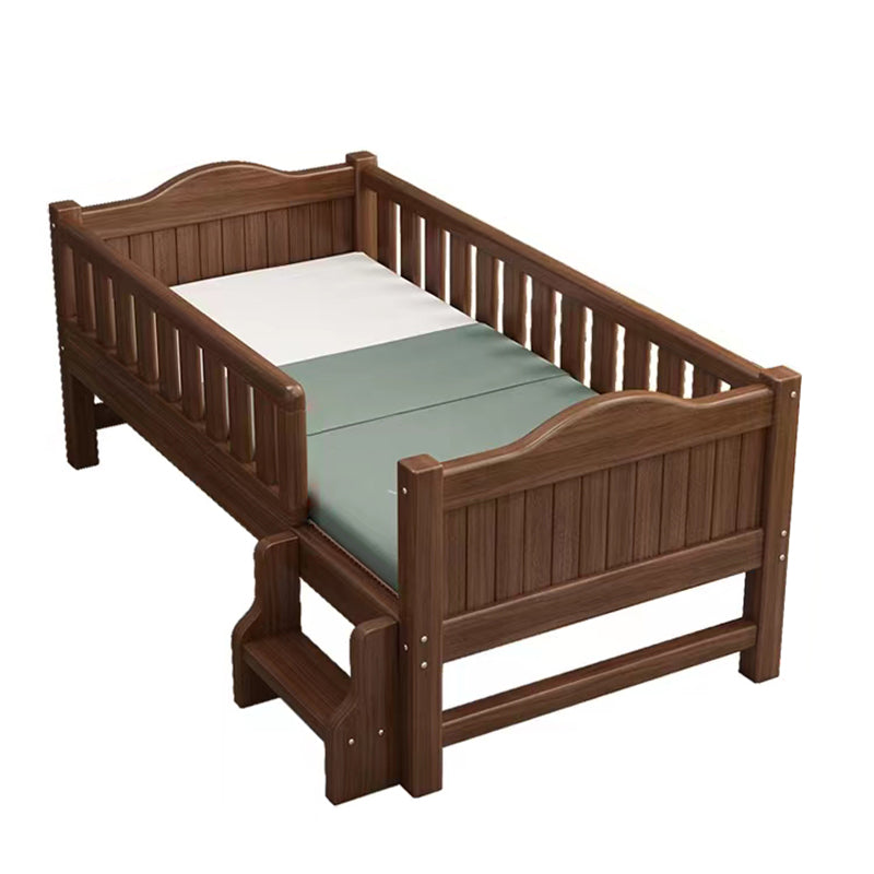 Traditional Nursery Crib in Brown Solid Wood with Guardrail Arched Crib