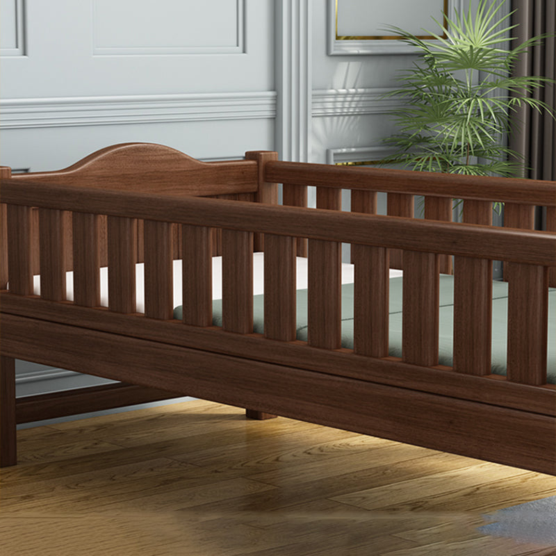 Traditional Nursery Crib in Brown Solid Wood with Guardrail Arched Crib