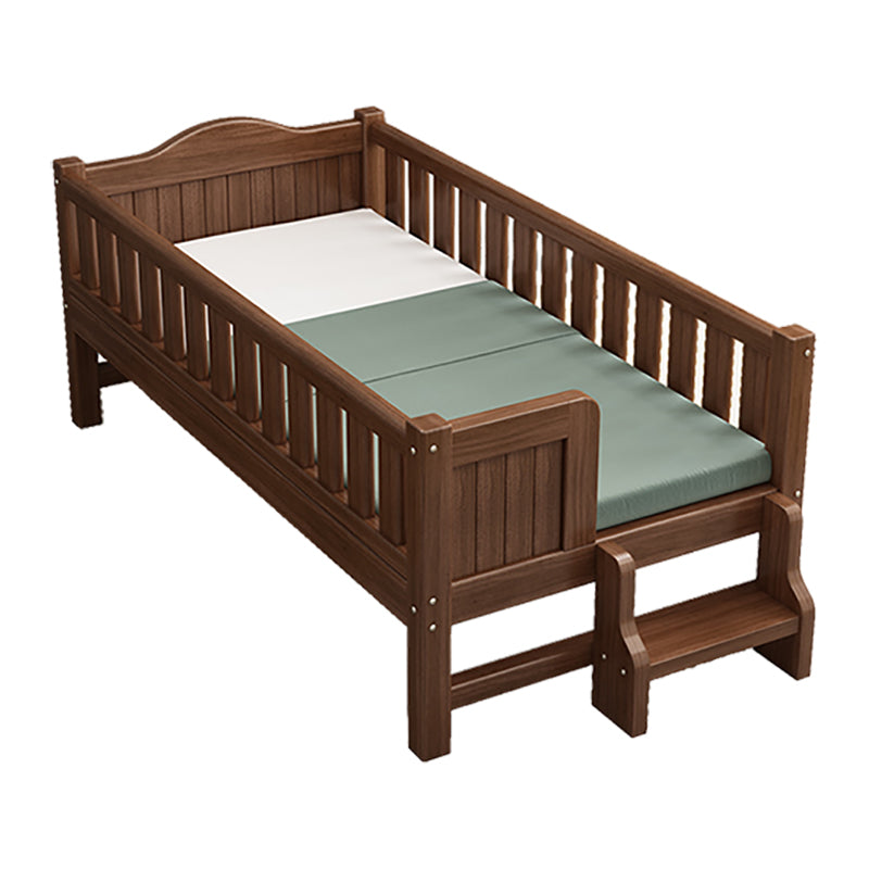 Traditional Nursery Crib in Brown Solid Wood with Guardrail Arched Crib