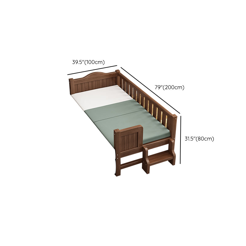 Traditional Nursery Crib in Brown Solid Wood with Guardrail Arched Crib