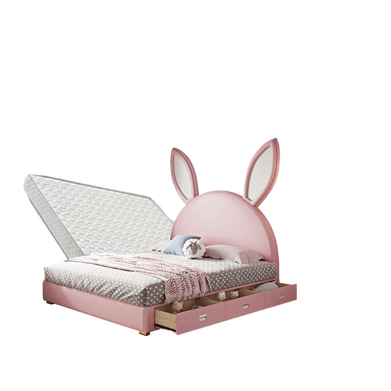 Contemporary Pink Standard Bed with Drawers and Panel Headboard