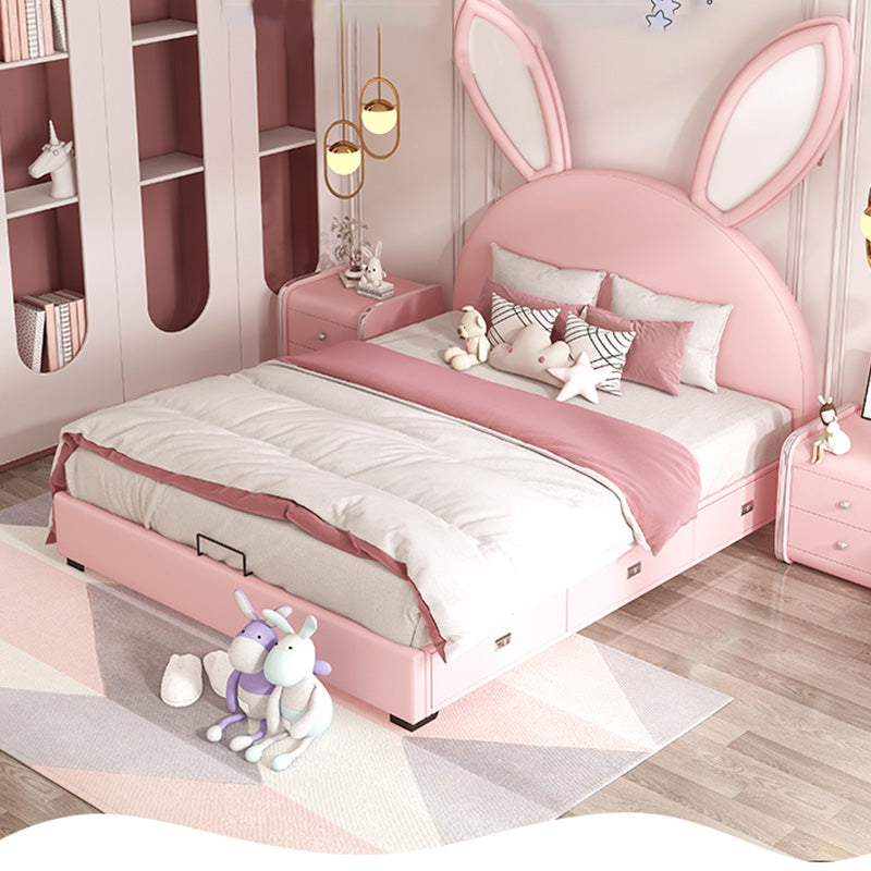 Contemporary Pink Standard Bed with Drawers and Panel Headboard