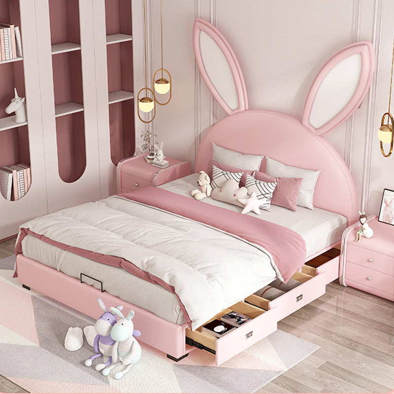 Contemporary Pink Standard Bed with Drawers and Panel Headboard