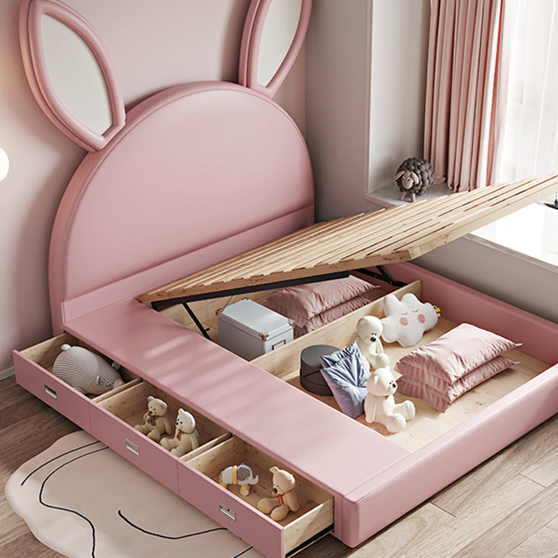 Contemporary Pink Standard Bed with Drawers and Panel Headboard