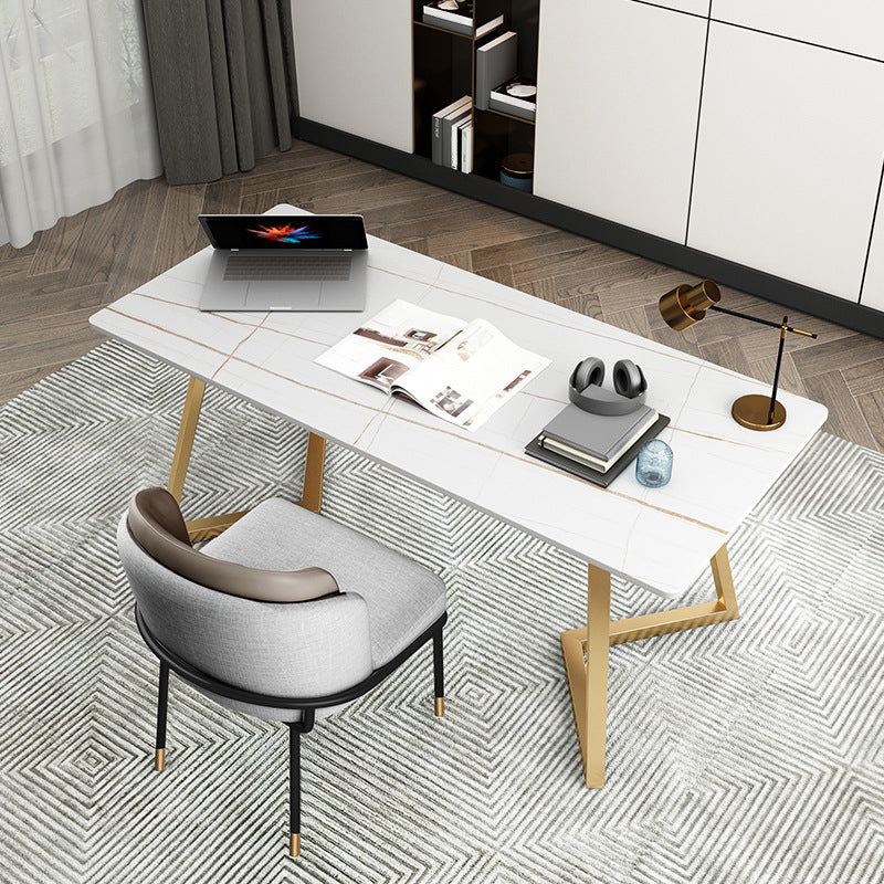 Modern Stone Office Desk Metal White Writing Desk for Office