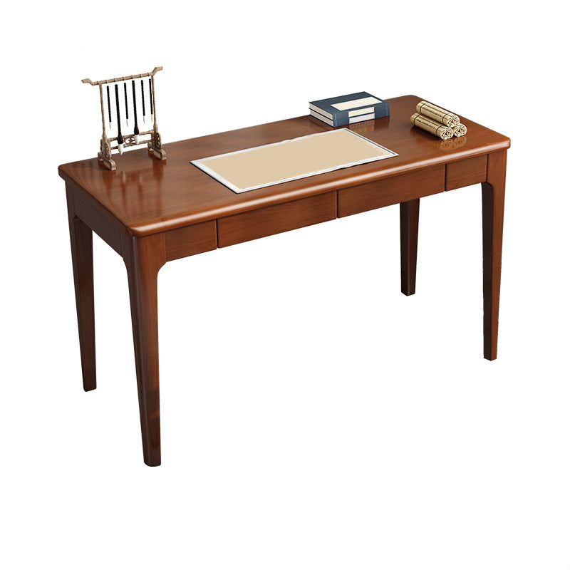 2 Drawers Office Desk Solid Wood Curved Writing Desk with Wooden Legs