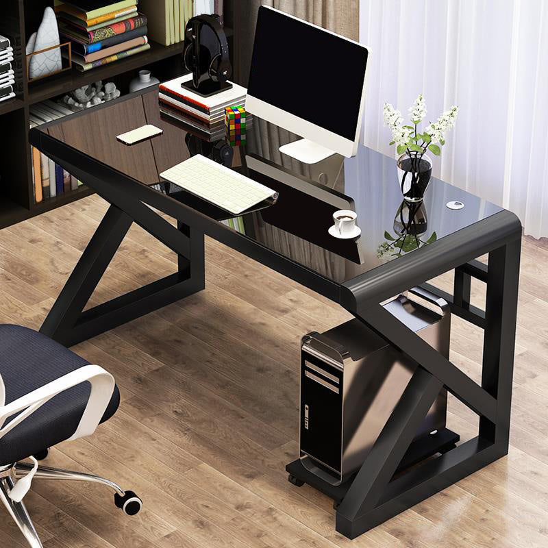 Contemporary Office Desk Glass-Top Computer Desk with Metal Legs