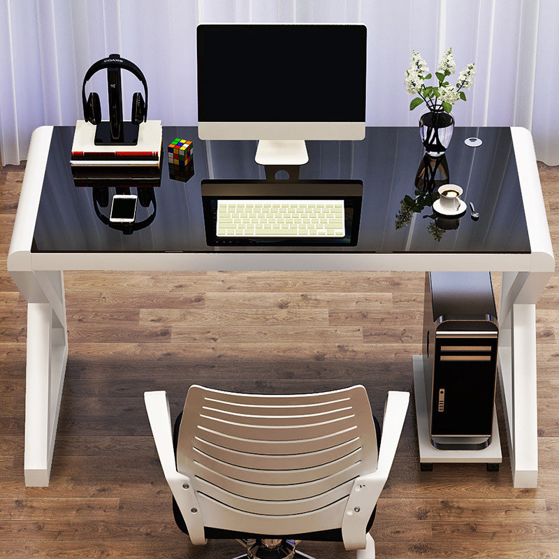 Contemporary Office Desk Glass-Top Computer Desk with Metal Legs