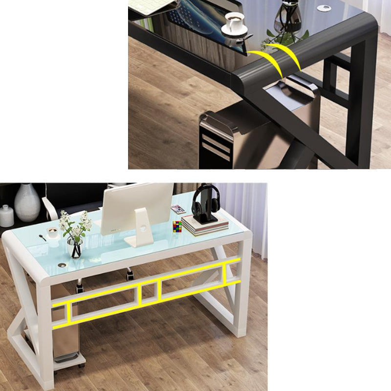 Contemporary Office Desk Glass-Top Computer Desk with Metal Legs