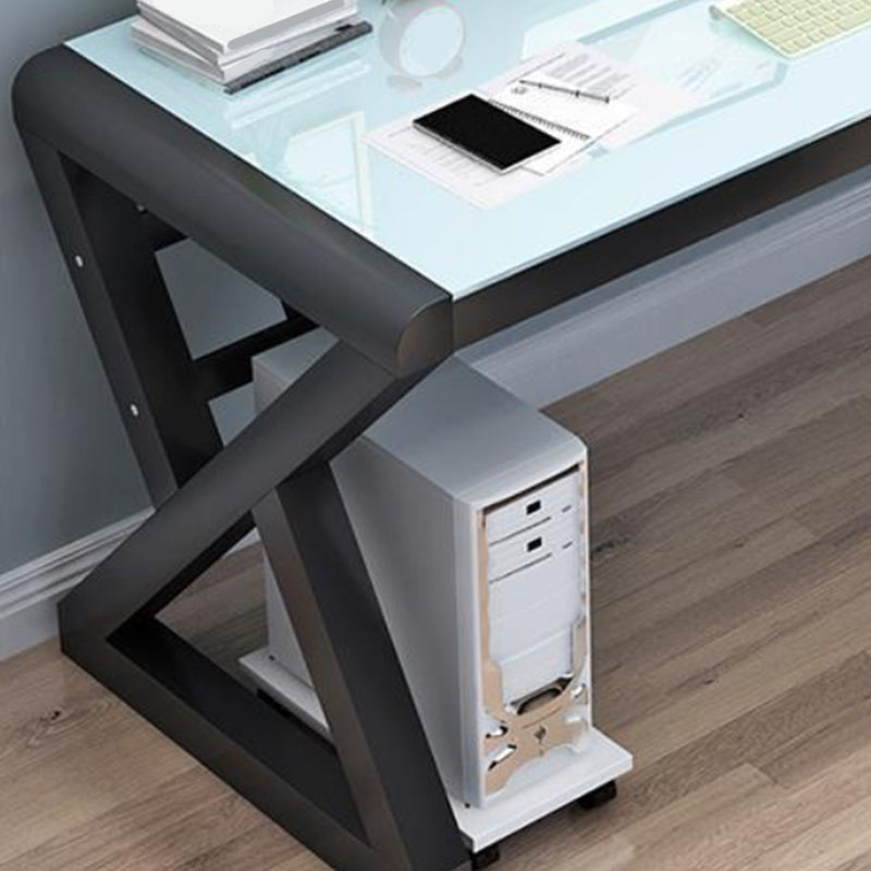 Contemporary Office Desk Glass-Top Computer Desk with Metal Legs