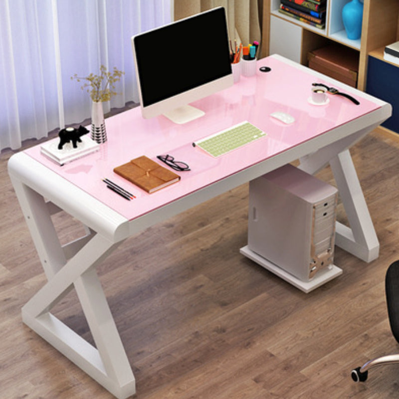 Contemporary Office Desk Glass-Top Computer Desk with Metal Legs