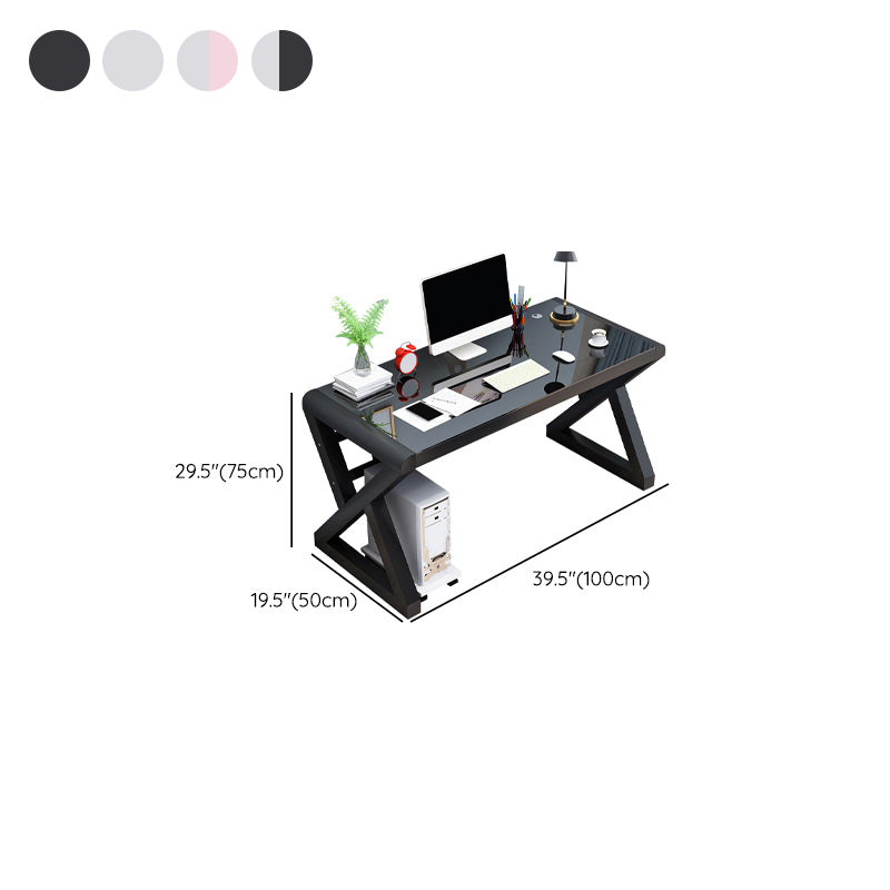 Contemporary Office Desk Glass-Top Computer Desk with Metal Legs