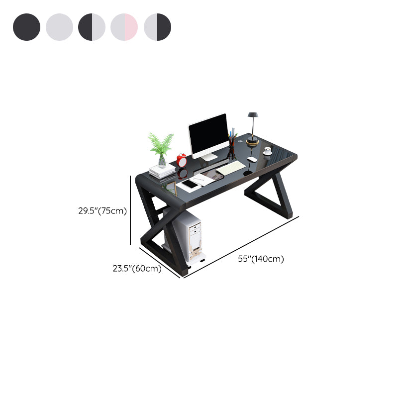 Contemporary Office Desk Glass-Top Computer Desk with Metal Legs