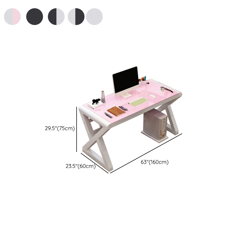 Contemporary Office Desk Glass-Top Computer Desk with Metal Legs