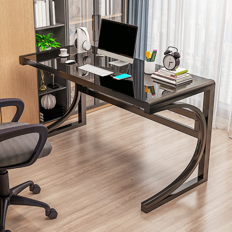 Contemporary Office Desk Antique Finish Glass Computer Desk with Metal Legs