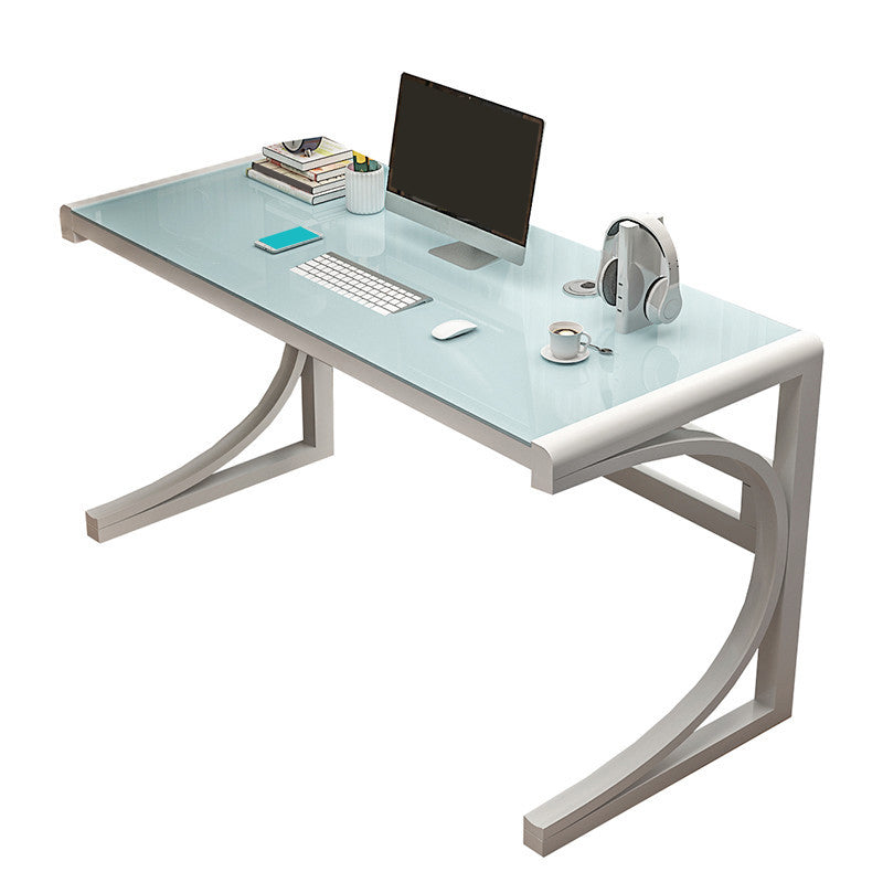 Contemporary Office Desk Antique Finish Glass Computer Desk with Metal Legs