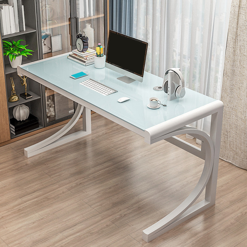 Contemporary Office Desk Antique Finish Glass Computer Desk with Metal Legs