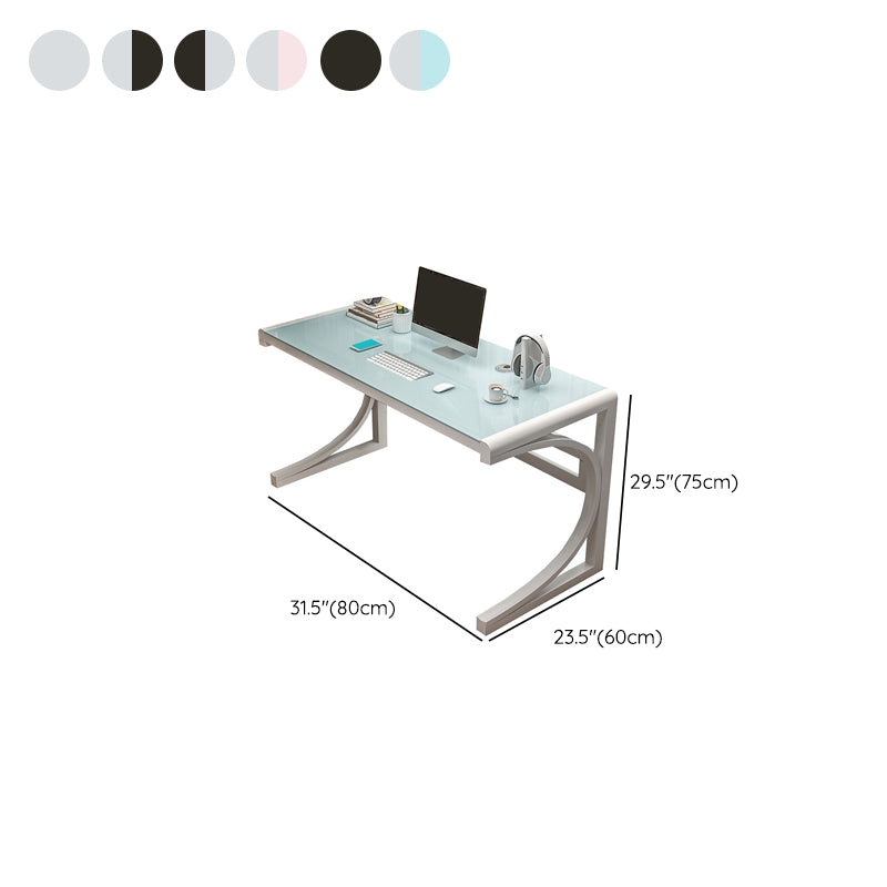 Contemporary Office Desk Antique Finish Glass Computer Desk with Metal Legs