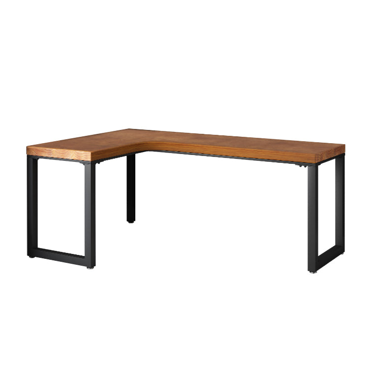 Industrial Solid Wood Writing Desk L-Shape Office Desk with Metal Legs