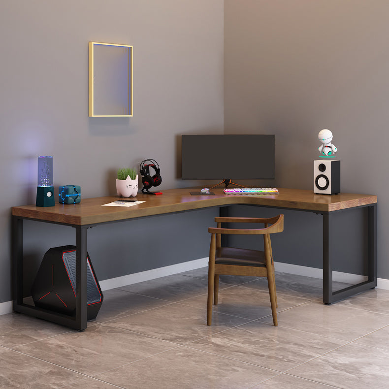 Industrial Solid Wood Writing Desk L-Shape Office Desk with Metal Legs