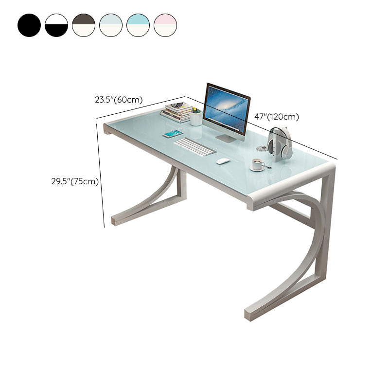 Contemporary Glass Office Desk Antique Finish Rectangular Computer Desk