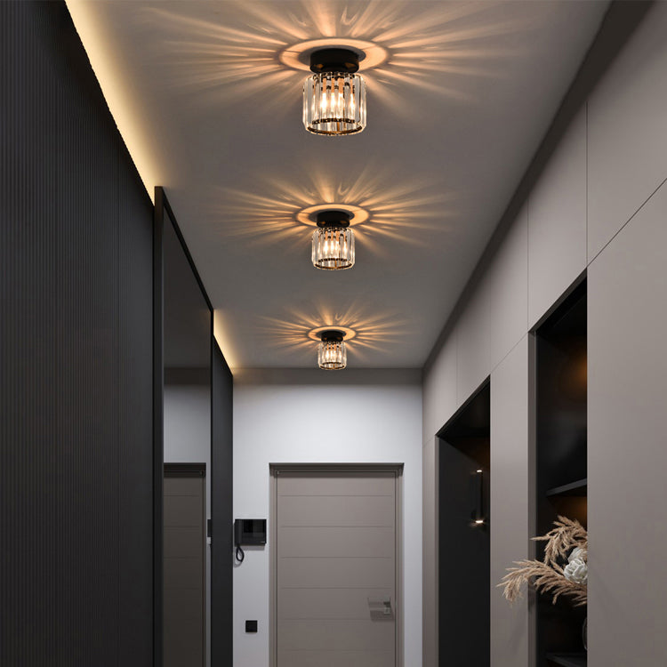 Iron and Crystal Flush Mount Contemporary Ceiling Flush in Gold / Black