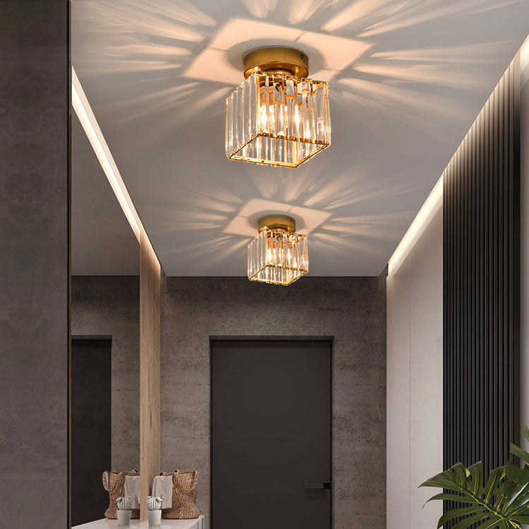 Iron and Crystal Flush Mount Contemporary Ceiling Flush in Gold / Black